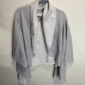 Progetto Quid Open Front Cardigan Gray And White Polka Dot OSFM Lagenlook Artsy